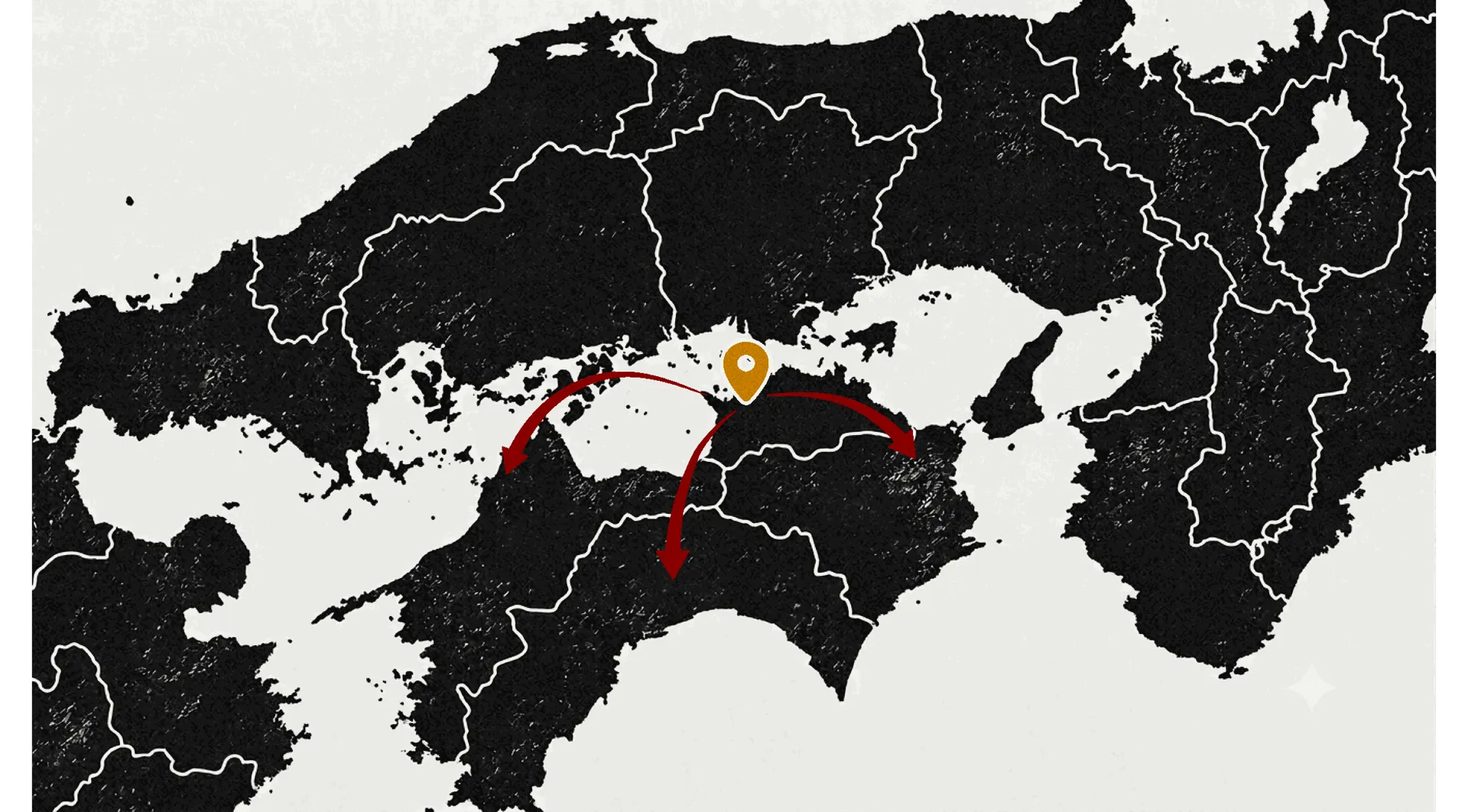 緣を拠点に愛媛、高知、徳島へ旅を広げるルート図